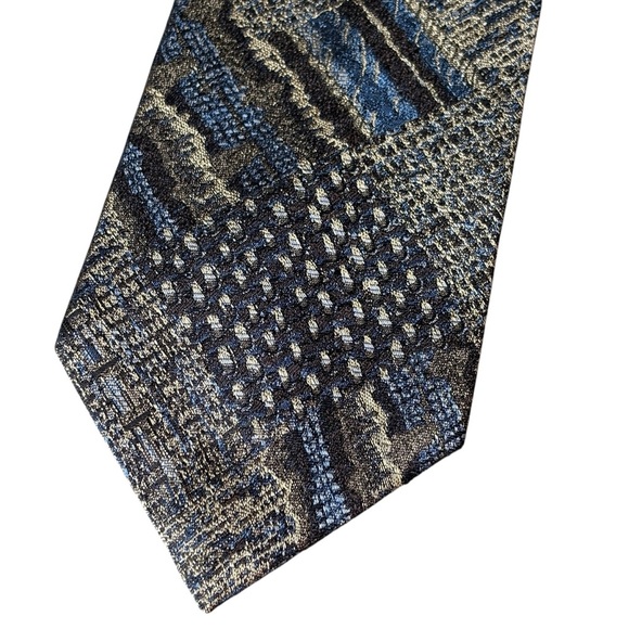 Oscar de la Renta Mens Tie Made in the USA 100% Silk Gold Blue Black Vintage - Picture 1 of 7